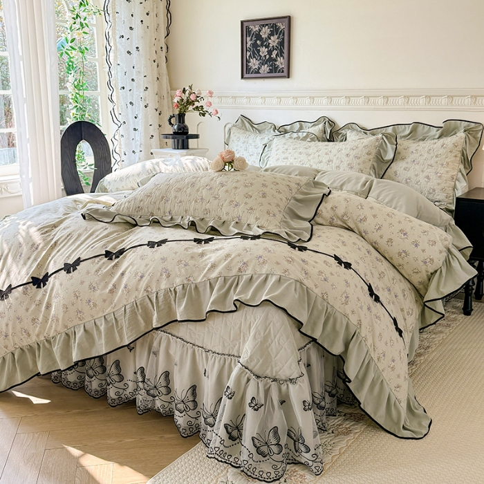 91家纺网 家纺一手货源 找家纺 苏米娜家纺 2026春夏新款超柔云朵棉古法水洗棉床盖款四件套--赫本风系列 莫松染 