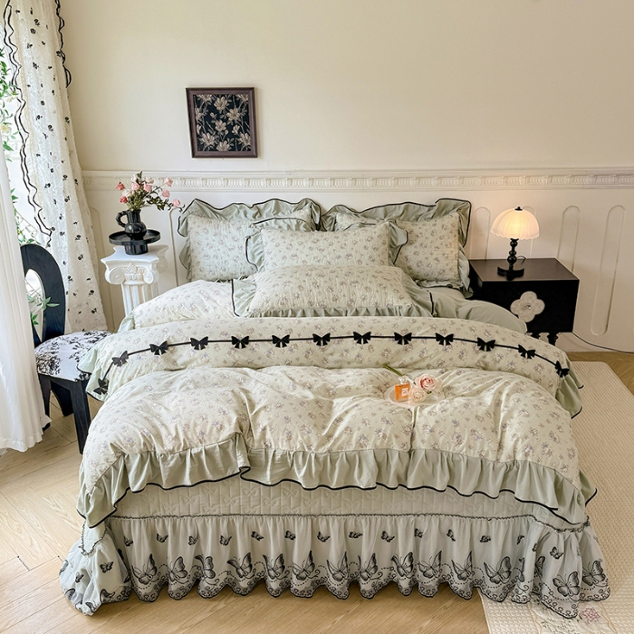 91家纺网 家纺一手货源 找家纺 苏米娜家纺 2026春夏新款超柔云朵棉古法水洗棉床盖款四件套--赫本风系列 莫松染 