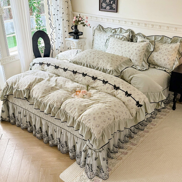 91家纺网 家纺一手货源 找家纺 苏米娜家纺 2026春夏新款超柔云朵棉古法水洗棉床盖款四件套--赫本风系列 莫松染 