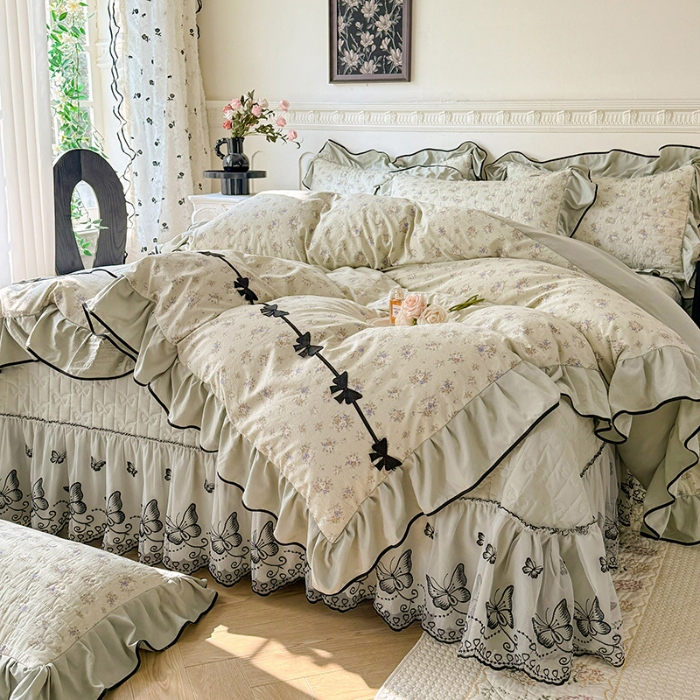 91家纺网 家纺一手货源 找家纺 苏米娜家纺 2026春夏新款超柔云朵棉古法水洗棉床盖款四件套--赫本风系列 莫松染 