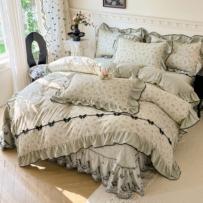 91家纺网 家纺一手货源 找家纺 苏米娜家纺 2026春夏新款超柔云朵棉古法水洗棉床盖款四件套--赫本风系列 莫松染 