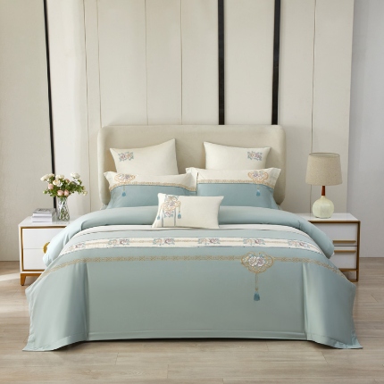 91家纺网 家纺一手货源 找家纺 50S50支澳棉刺绣长绒棉四件套全棉新中式花卉直播爆款线下批发 花韵