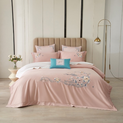 91家纺网 家纺一手货源 找家纺 50S50支澳棉刺绣长绒棉四件套全棉新中式花卉直播爆款线下批发 国粹