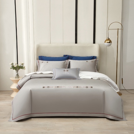 91家纺网 家纺一手货源 找家纺 50S50支澳棉刺绣长绒棉四件套全棉新中式花卉直播爆款线下批发 兰亭灰