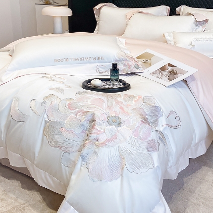 91家纺网 家纺一手货源 找家纺 （总）星蕴家纺 2026新款澳棉纯棉正宗长绒棉刺绣四件套-绽放