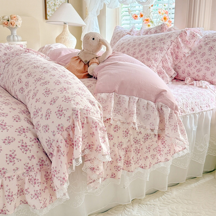 91家纺网 家纺一手货源 找家纺 （总）苏米娜家纺 2026春夏新款超柔云朵棉古法水洗棉床盖款四件套--小清新系列