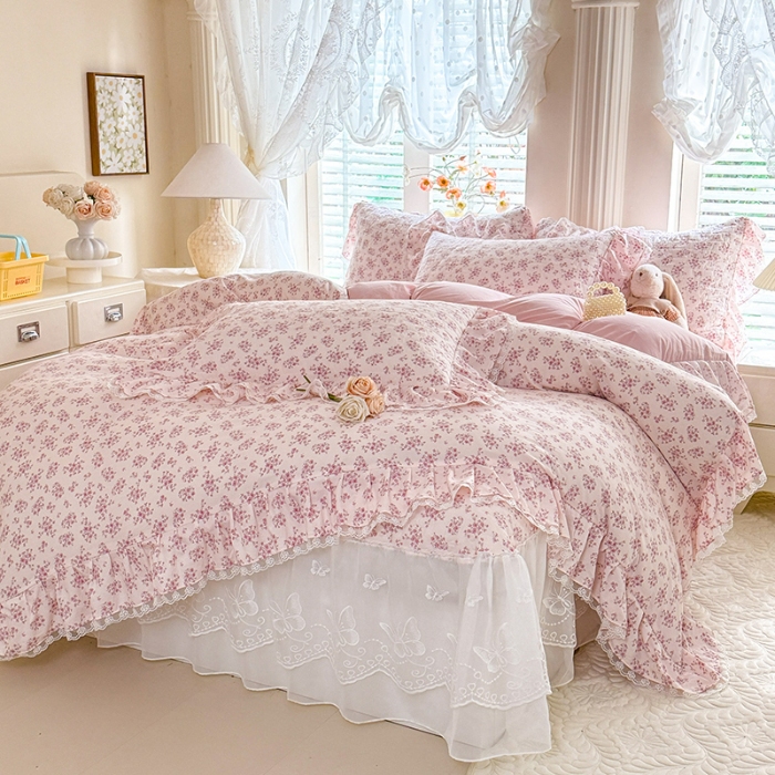 91家纺网 家纺一手货源 找家纺 苏米娜家纺 2026春夏新款超柔云朵棉古法水洗棉床盖款四件套--小清新系列 花开半夏