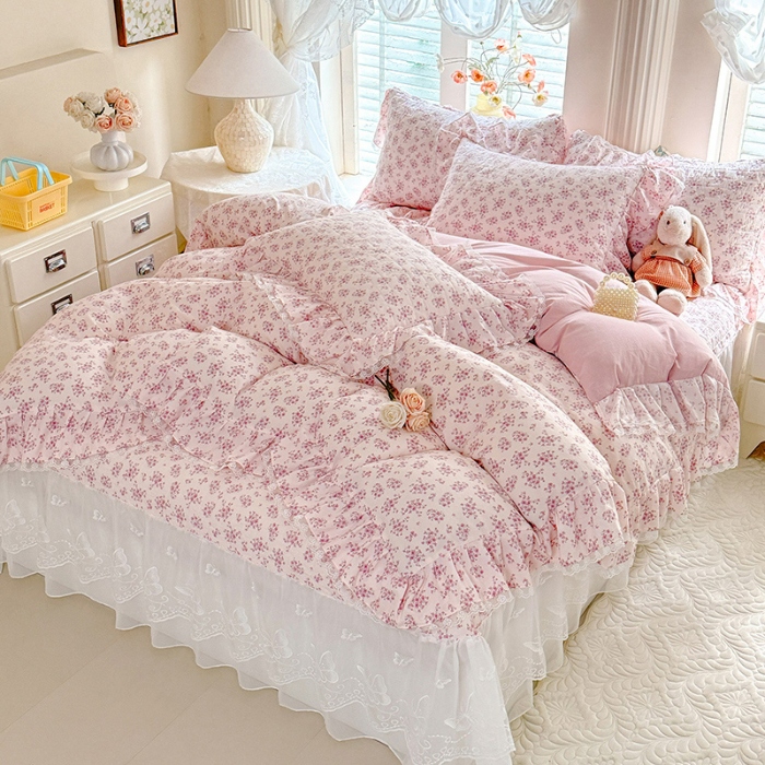 91家纺网 家纺一手货源 找家纺 苏米娜家纺 2026春夏新款超柔云朵棉古法水洗棉床盖款四件套--小清新系列 花开半夏