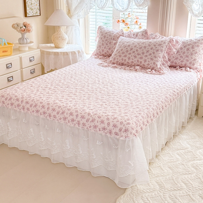 91家纺网 家纺一手货源 找家纺 苏米娜家纺 2026春夏新款超柔云朵棉古法水洗棉床盖款四件套--小清新系列 花开半夏