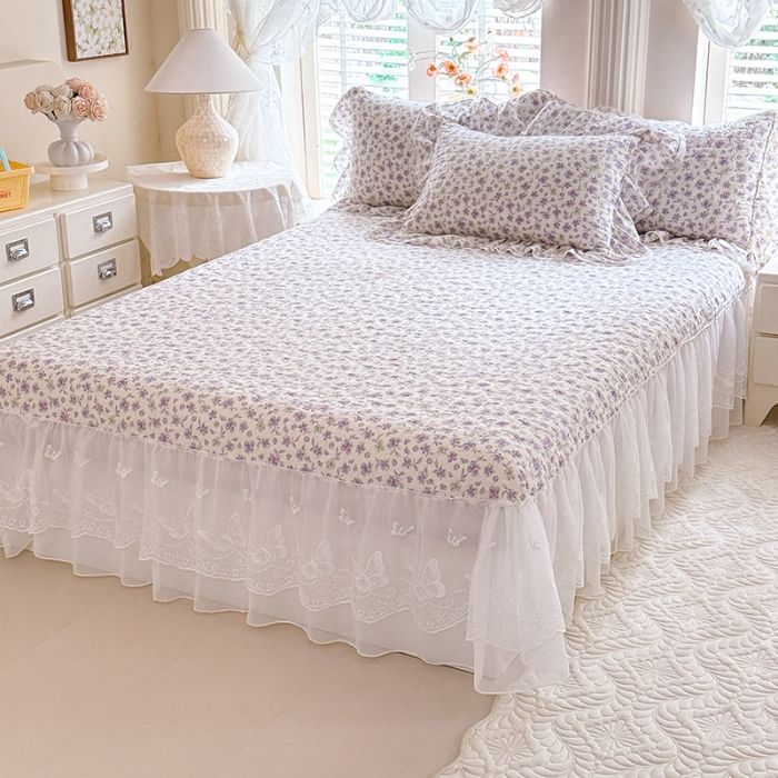 91家纺网 家纺一手货源 找家纺 苏米娜家纺 2026春夏新款超柔云朵棉古法水洗棉床盖款四件套--小清新系列 紫韵花梦