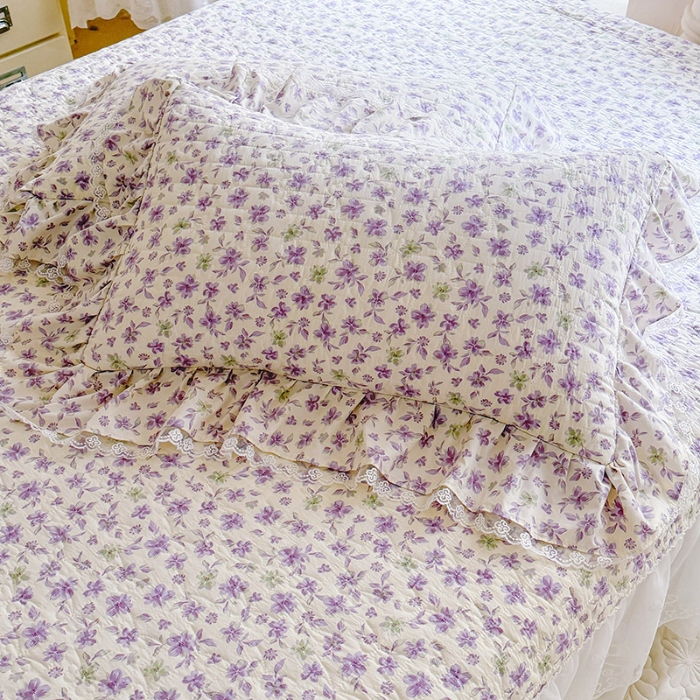 91家纺网 家纺一手货源 找家纺 苏米娜家纺 2026春夏新款超柔云朵棉古法水洗棉床盖款四件套--小清新系列 紫韵花梦