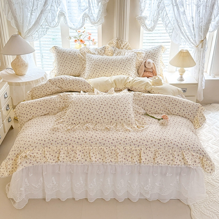 91家纺网 家纺一手货源 找家纺 苏米娜家纺 2026春夏新款超柔云朵棉古法水洗棉床盖款四件套--小清新系列 海盐拿铁 