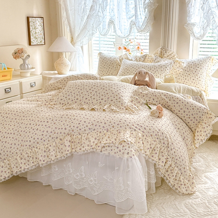 91家纺网 家纺一手货源 找家纺 苏米娜家纺 2026春夏新款超柔云朵棉古法水洗棉床盖款四件套--小清新系列 海盐拿铁 