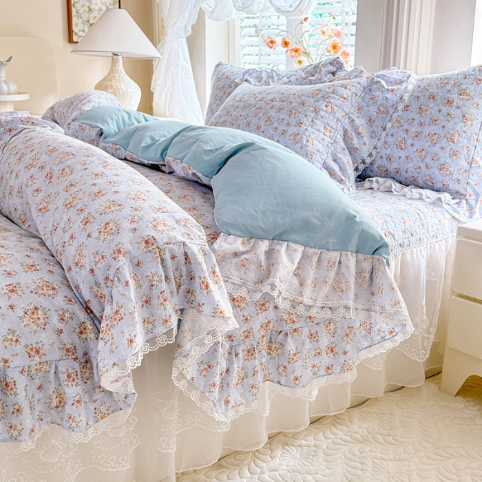 91家纺网 家纺一手货源 找家纺 苏米娜家纺 2026春夏新款超柔云朵棉古法水洗棉床盖款四件套--小清新系列 兰亭序