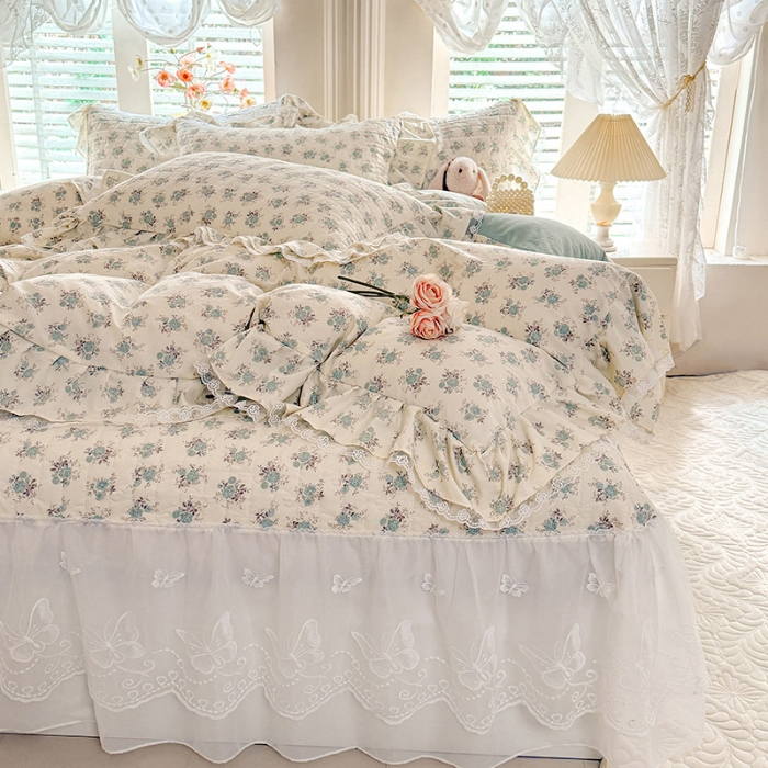 91家纺网 家纺一手货源 找家纺 苏米娜家纺 2026春夏新款超柔云朵棉古法水洗棉床盖款四件套--小清新系列 绿野仙踪 