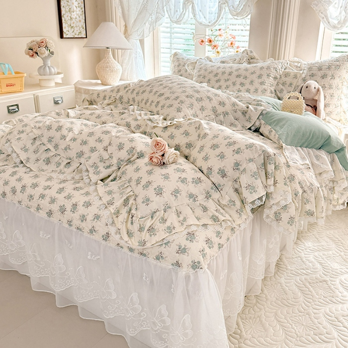 91家纺网 家纺一手货源 找家纺 苏米娜家纺 2026春夏新款超柔云朵棉古法水洗棉床盖款四件套--小清新系列 绿野仙踪 