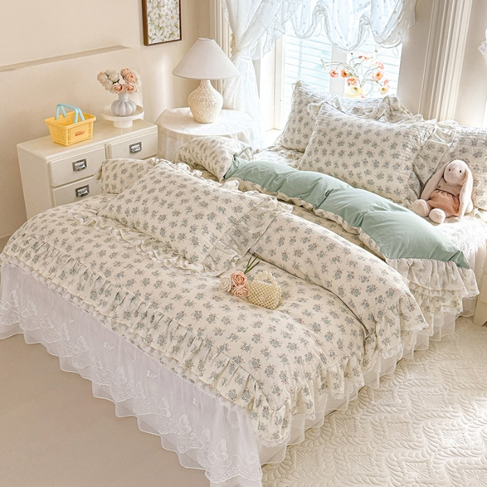 91家纺网 家纺一手货源 找家纺 苏米娜家纺 2026春夏新款超柔云朵棉古法水洗棉床盖款四件套--小清新系列 绿野仙踪 