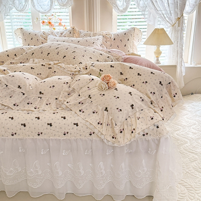 91家纺网 家纺一手货源 找家纺 苏米娜家纺 2026春夏新款超柔云朵棉古法水洗棉床盖款四件套--小清新系列 萌宠乐园 