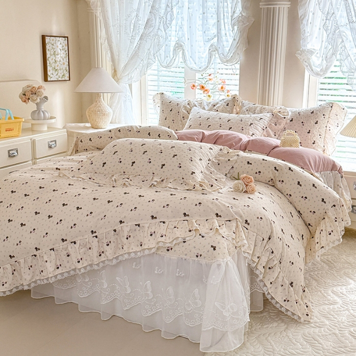 91家纺网 家纺一手货源 找家纺 苏米娜家纺 2026春夏新款超柔云朵棉古法水洗棉床盖款四件套--小清新系列 萌宠乐园 