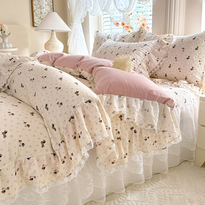 91家纺网 家纺一手货源 找家纺 苏米娜家纺 2026春夏新款超柔云朵棉古法水洗棉床盖款四件套--小清新系列 萌宠乐园 