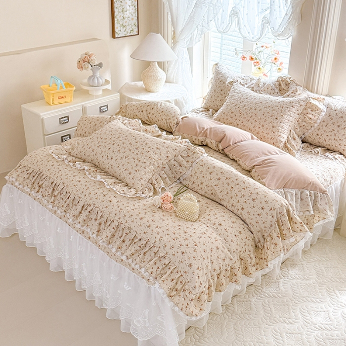 91家纺网 家纺一手货源 找家纺 苏米娜家纺 2026春夏新款超柔云朵棉古法水洗棉床盖款四件套--小清新系列 陌上花开 