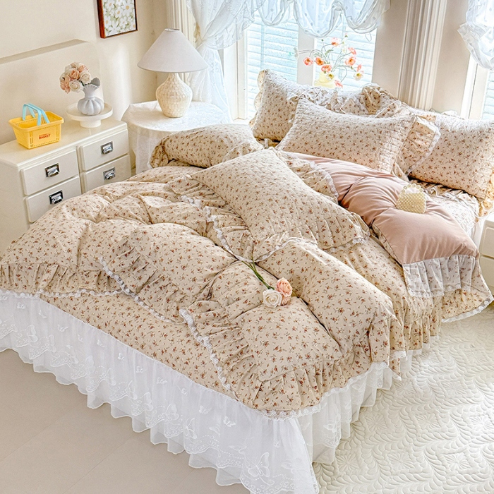 91家纺网 家纺一手货源 找家纺 苏米娜家纺 2026春夏新款超柔云朵棉古法水洗棉床盖款四件套--小清新系列 陌上花开 