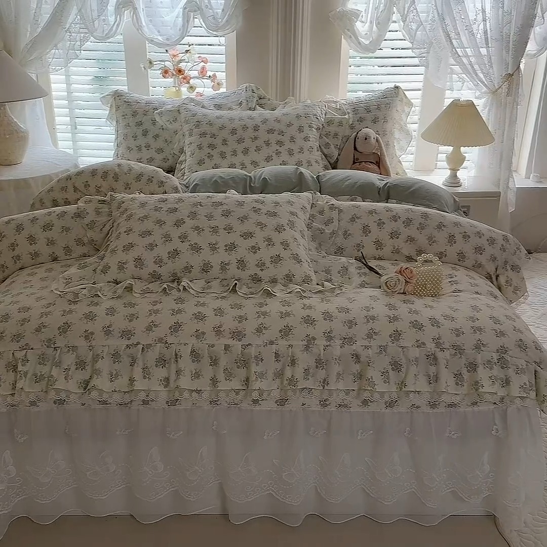 91家纺网 家纺一手货源 找家纺 苏米娜家纺 2026春夏新款超柔云朵棉古法水洗棉床盖款四件套--小清新系列 绿野仙踪 