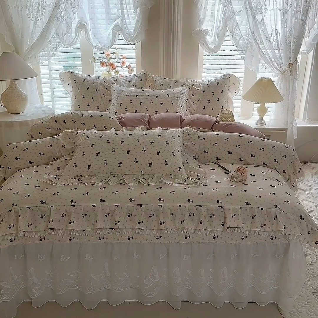91家纺网 家纺一手货源 找家纺 苏米娜家纺 2026春夏新款超柔云朵棉古法水洗棉床盖款四件套--小清新系列 萌宠乐园 