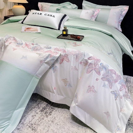 91家纺网 家纺一手货源 找家纺 （总）星蕴家纺 2026新款贡缎长绒棉四件套-悦蝶