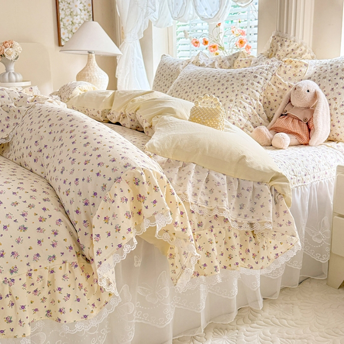 91家纺网 家纺一手货源 找家纺 （总）苏米娜家纺 2026春夏新款超柔云朵棉古法水洗棉床盖款四件套--小清新系列