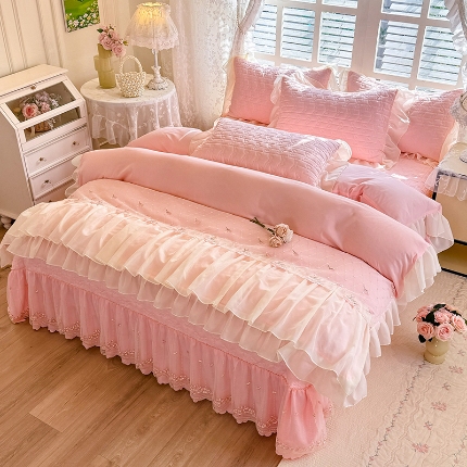 （总）苏米娜2026春夏新品韩版公主风小清新水洗棉床盖四件套针织棉双层纱纯棉棉麻全棉公主风床盖款四件套