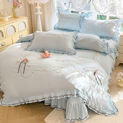 91家纺网 家纺一手货源 找家纺 （总）专柜品质苏米娜家纺2026春夏韩版法式公主风水洗棉床盖款多功能二合一被套 夏被床盖四件套--花颜系列