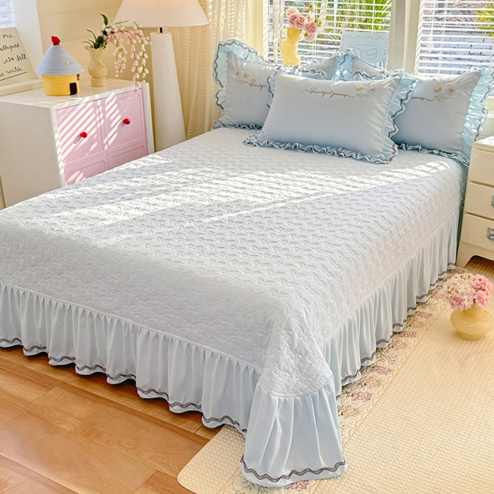 91家纺网 家纺一手货源 找家纺 （总）专柜品质苏米娜家纺2026春夏韩版法式公主风水洗棉床盖款多功能二合一被套 夏被床盖四件套--花颜系列