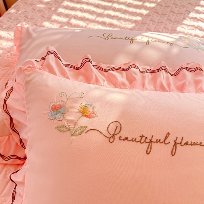 91家纺网 家纺一手货源 找家纺 专柜品质苏米娜家纺2026春夏韩版法式公主风水洗棉床盖款多功能二合一被套 夏被床盖四件套--花颜系列 花颜-樱花粉 