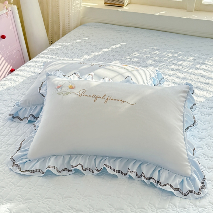 91家纺网 家纺一手货源 找家纺 专柜品质苏米娜家纺2026春夏韩版法式公主风水洗棉床盖款多功能二合一被套 夏被床盖四件套--花颜系列 花颜-梦幻蓝 