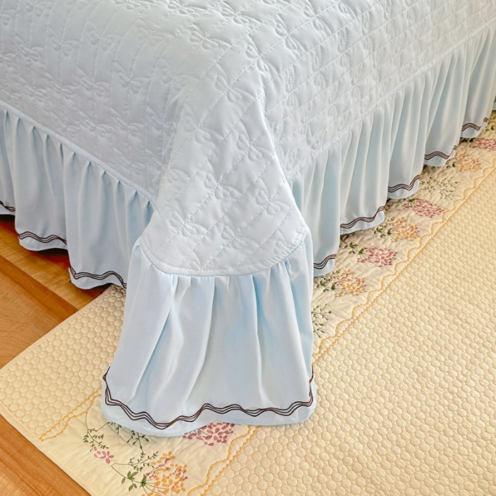 91家纺网 家纺一手货源 找家纺 专柜品质苏米娜家纺2026春夏韩版法式公主风水洗棉床盖款多功能二合一被套 夏被床盖四件套--花颜系列 花颜-梦幻蓝 