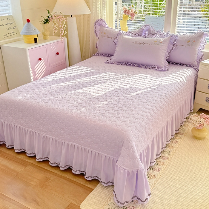 91家纺网 家纺一手货源 找家纺 专柜品质苏米娜家纺2026春夏韩版法式公主风水洗棉床盖款多功能二合一被套 夏被床盖四件套--花颜系列 花颜-香芋紫