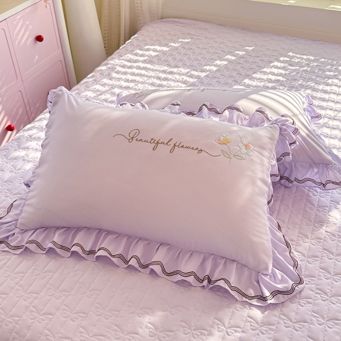 91家纺网 家纺一手货源 找家纺 专柜品质苏米娜家纺2026春夏韩版法式公主风水洗棉床盖款多功能二合一被套 夏被床盖四件套--花颜系列 花颜-香芋紫