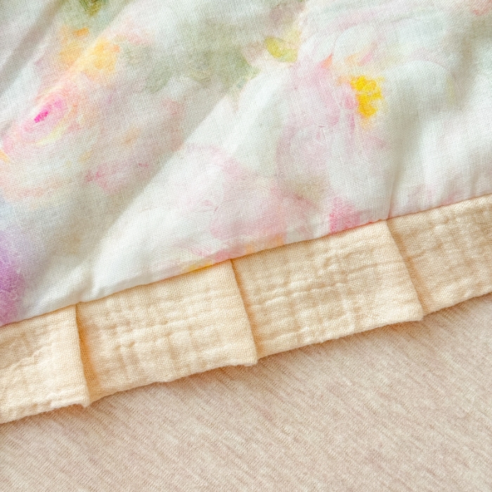 91家纺网 家纺一手货源 找家纺 2026高端法式韩版花边A类母婴级印花全棉双层纱单夏被子清新公主风荷叶边纯棉双层纱夏凉被空调被春秋被 油画