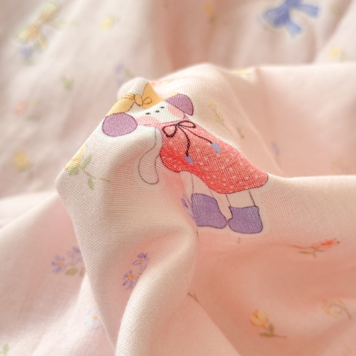 91家纺网 家纺一手货源 找家纺 2026高端法式韩版花边A类母婴级印花全棉双层纱单夏被子清新公主风荷叶边纯棉双层纱夏凉被空调被春秋被 蝴蝶结女孩