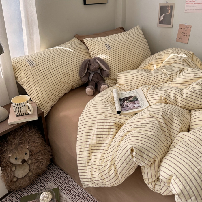 91家纺网 家纺一手货源 找家纺 （总）艾咪-Amy ntmy 2026新款布标条纹款全棉纯棉色织水洗棉四件套