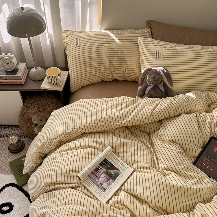 91家纺网 家纺一手货源 找家纺 （总）艾咪-Amy ntmy 2026新款布标条纹款全棉纯棉色织水洗棉四件套