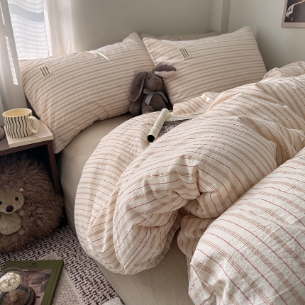 91家纺网 家纺一手货源 找家纺 （总）艾咪-Amy ntmy 2026新款布标条纹款全棉纯棉色织水洗棉四件套