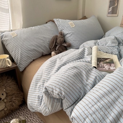 91家纺网 家纺一手货源 找家纺 （总）艾咪-Amy ntmy 2026新款布标条纹款全棉纯棉色织水洗棉四件套