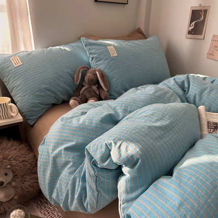 91家纺网 家纺一手货源 找家纺 （总）艾咪-Amy ntmy 2026新款布标条纹款全棉纯棉色织水洗棉四件套