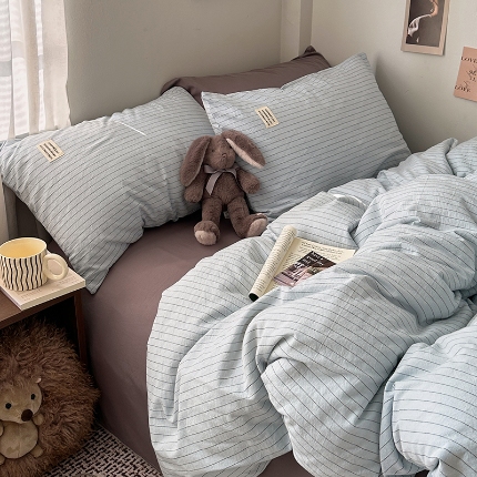 91家纺网 家纺一手货源 找家纺 （总）艾咪-Amy ntmy 2026新款布标条纹款全棉纯棉色织水洗棉四件套