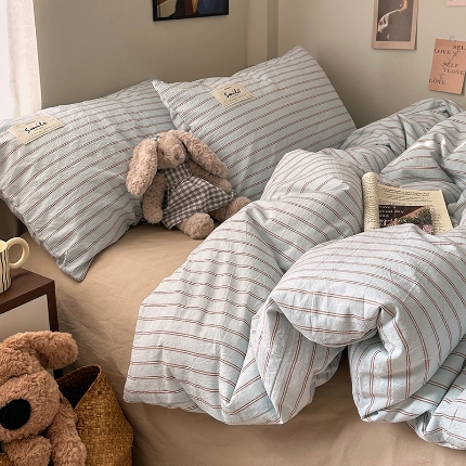 91家纺网 家纺一手货源 找家纺 （总）艾咪-Amy ntmy 2026新款布标条纹款全棉纯棉色织水洗棉四件套