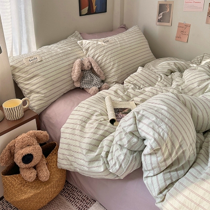 91家纺网 家纺一手货源 找家纺 （总）艾咪-Amy ntmy 2026新款布标条纹款全棉纯棉色织水洗棉四件套