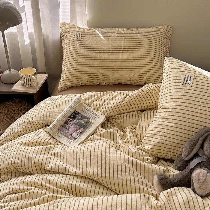 91家纺网 家纺一手货源 找家纺 （总）艾咪-Amy ntmy 2026新款布标条纹款全棉纯棉色织水洗棉四件套