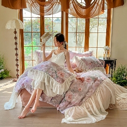 91家纺网 家纺一手货源 找家纺 （总）2026高端韩版法式公主复古油画风全棉纯棉双层纱四件套赫本浪漫荷叶花边仙女风全棉双层纱四件套床上用品被套床单床笠,采薇,青青子衿,仲夏,香榭丽舍,城堡玫瑰,莫奈花园,南法假日,普罗旺斯